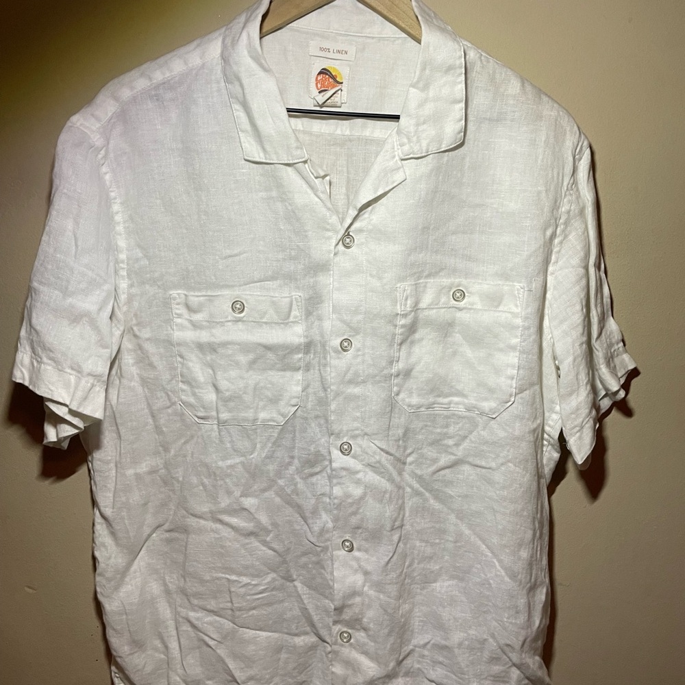 C&C California Men's White Linen Short-Sleeve Button-Down Shirt, large